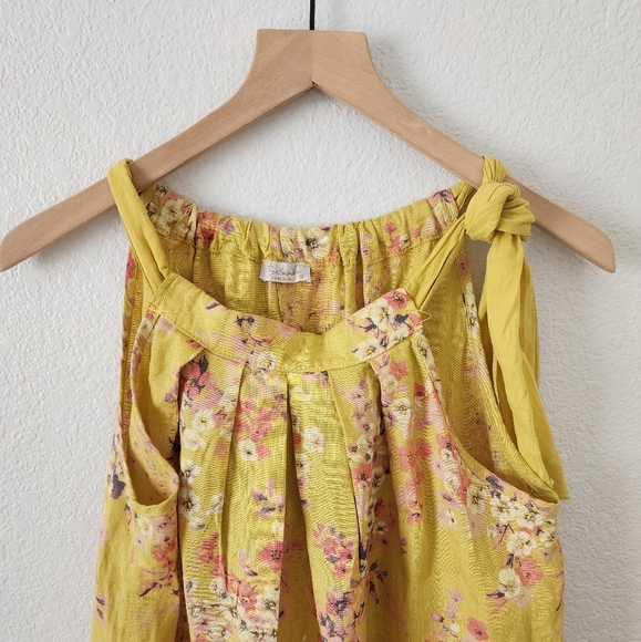 Bellambra Women's Medium Floral Yellow 100% Linen Halter Neck Tie Dress - Picture 2 of 8